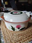 Vintage Stangl Thistle Pattern Pottery Casserole dish w/lid. 8.25 diam. Exc Cond