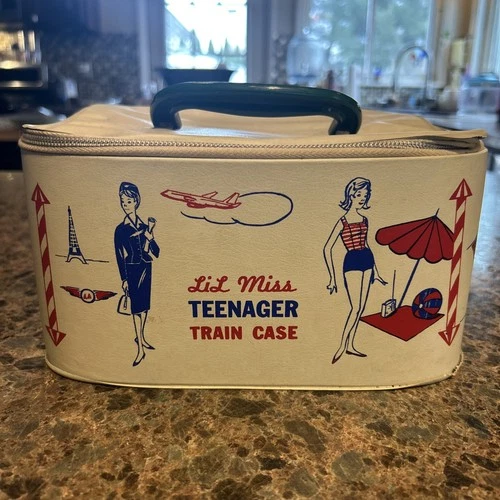 Vintage Lil Miss Teenager Train Case Vinyl Purse Handbag 1950s