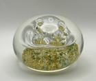 Art Glass Bubble Paperweight Gold Blue Fleck Controlled Bubbles