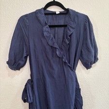 Old Navy Navy Blue Wrap Maxi Dress Small Ruffle Tie Waist Puff Sleeve