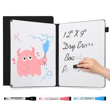 Portable White Board Dry Erase Notebook, 12" x 9" Double Sided Folding Whiteb...