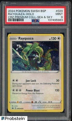 2024 Pokemon SWSH BSP CRZ Premium Coll Sea & Sky #029 Rayquaza - Holo PSA 9