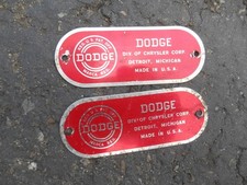 Mopar 1930s 1940s 1950s Dodge Red Firewall Body Tag Plate