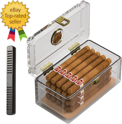 Acrylic Cigar Humidor with Humidifier and Hygrometer, Desktop Cigar Case Box Tha