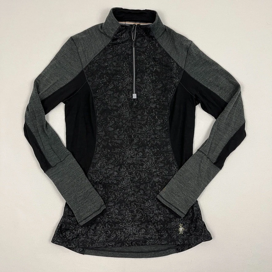 SmartWool PhD Merino Wool Pullover Womens M Gray Hiking Base Layer Sweater 1/4