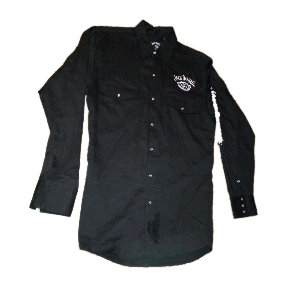 Camisa M Jack Daniels Para Hombre Negra Bordada Manga Larga Perla Bolsillos a Presión Foto 3 de 4