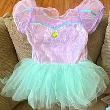 Girls Purple Sequin Tutu Dance Dress Leotard Outfit Puff Sleeves Size 4