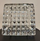 Vintage Blenko Glass Prism Ashtray Square Textured MCM Heavy Clear Art Glass