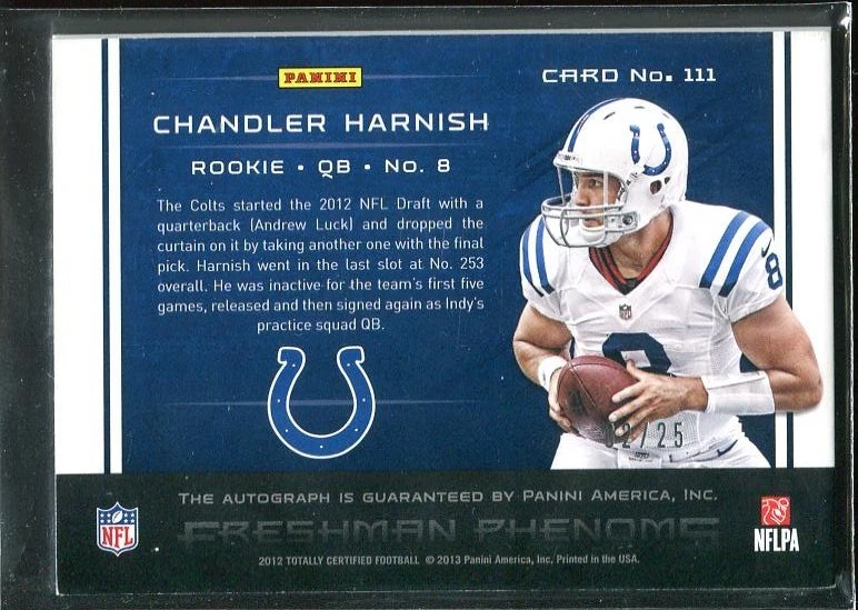 2012 Chandler Harnish Rookie Auto Panini Totally Certified Gold /25 #111 Colts - Image 2 of 3