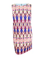 Tahari ASL Women's Ikat-Print Shift Dress (16, White/Orange/Violet)