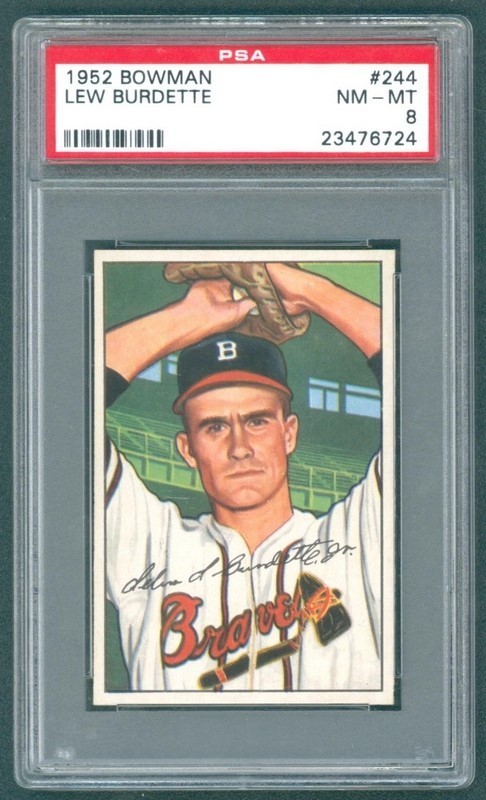 1952 Bowman #244 Lew Burdette Braves Boston "Rookie" PSA 8 "Free Shipping"