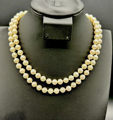 Vintage Ciner Double Strand Gold Tone Faux Pearls Necklace 16 