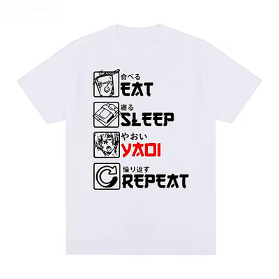Eat Sleep Yaoi Repeat Anime Manga Kawaii Japanese Graphic Cotton T-shirt S - 5XL