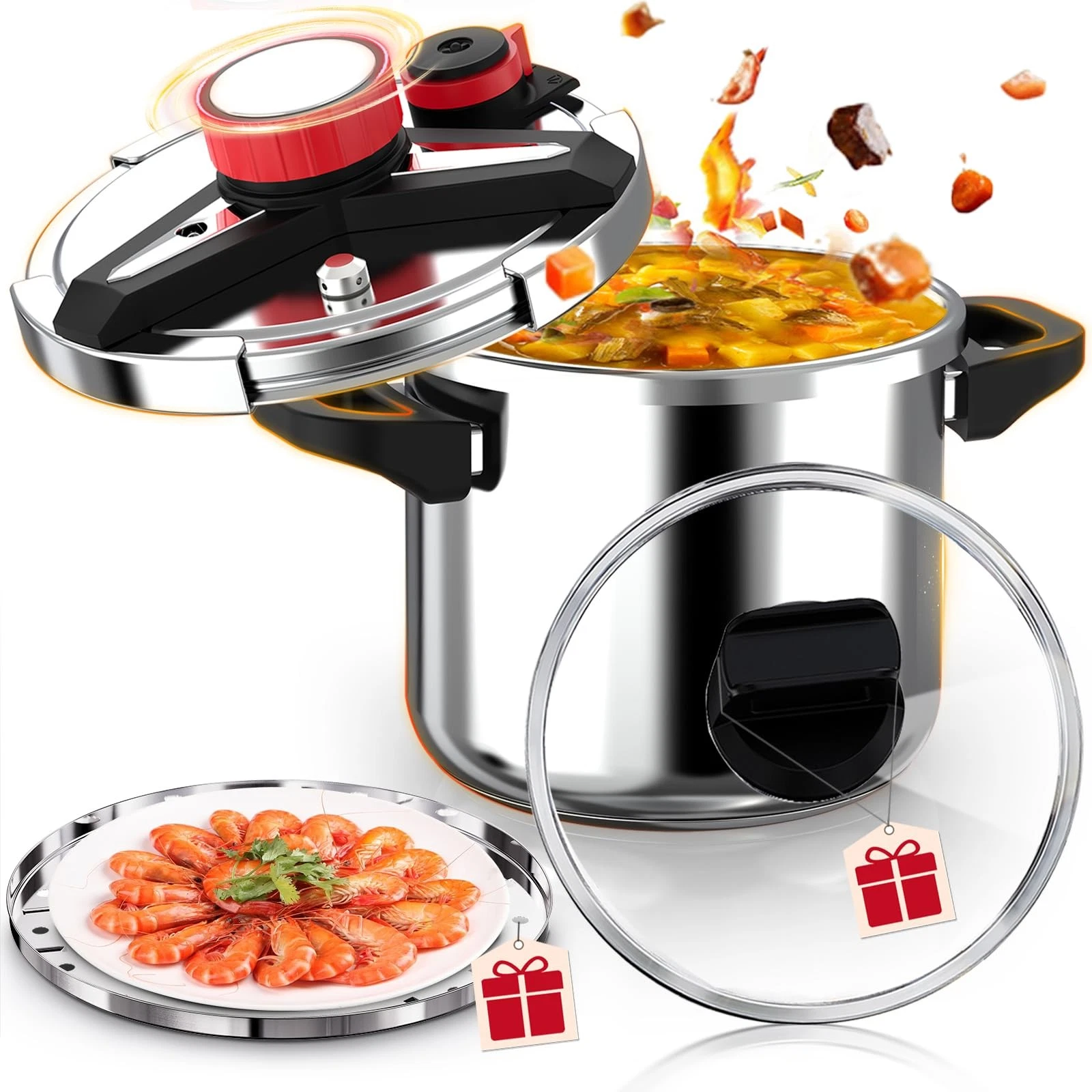 18/8 Stainless Steel Pressure Cooker 6 Quart, [-Hand Locking] Olla de Presion...
