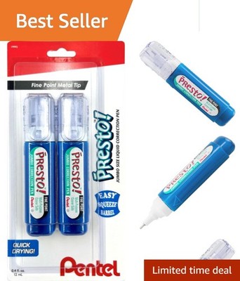 Professional Correction Fluid Pens, Fine Point Metal Tip, 2-Pack for Clean Edits