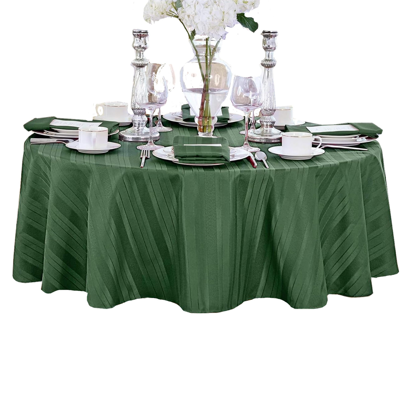Жаккардовая скатерть в полоску Denley, устойчивая к пятнам - 70 круглых - Зеленый Хантер