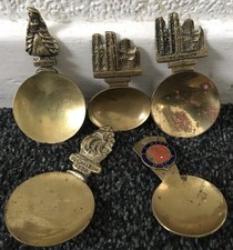 Collection Of 5 Antique Brass Souvenir Tea Caddy Spoons