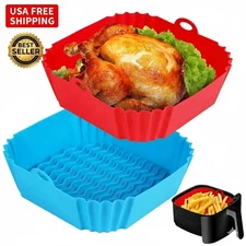 Silicone Air Fryer Pot Tray Reusable Non-Stick Basket Pan for Oven Baking BBQ*