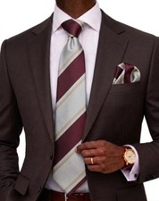Burgundy Cream Beige Striped Men's Tie Necktie Classic Formal Style for Men