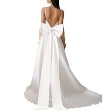 Satin Big Bow for Wedding Dresses, Long Detachable Satin Bow 59" White