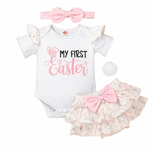 12-18 Months My 1st Easter Outfits Baby Girls Clothes Ruffle Romper Cute Bunn...