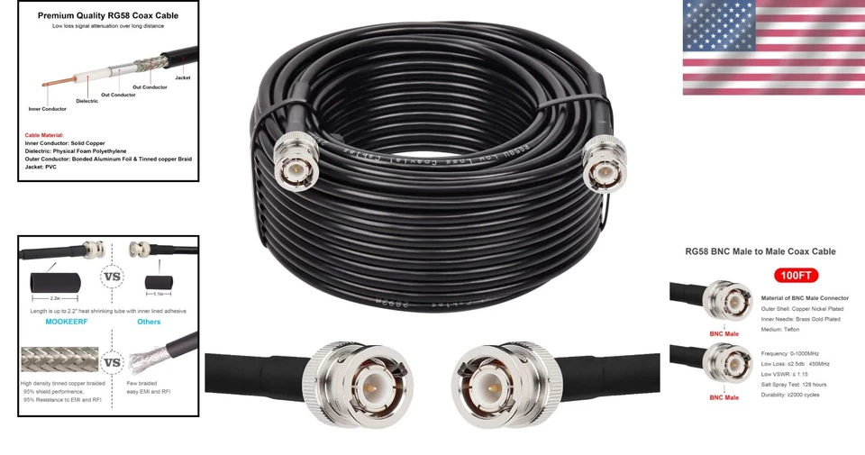 RG58 100FT BNC Coax Cable for Oscilloscopes, Spectrum - Image 2 of 4