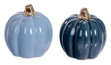  Fall 3" Blue Ceramic Pumpkins Salt and Pepper Shaker Set - Autumn Harvest 
