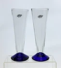 Pair of Blenko Handmade Glass 5816 Pilsner Glasses in Crystal & Cobalt