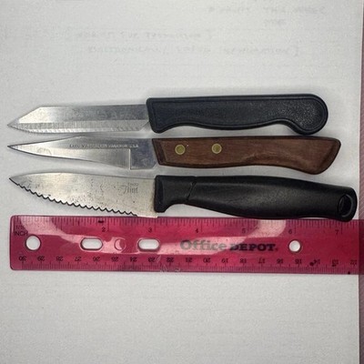 Vintage EKCO Knife Lot 3 Paring Utility Knives Flint Vanadium USA Stainless