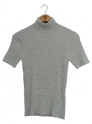 Darling Harbour Damen Rollkragenpullover Kurzarm Rippstrick Gr. 38/M Grau