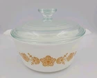 Vintage Pyrex White Butterfly Gold Leaf Casserole Baking Dish 1.5 Qt With LID