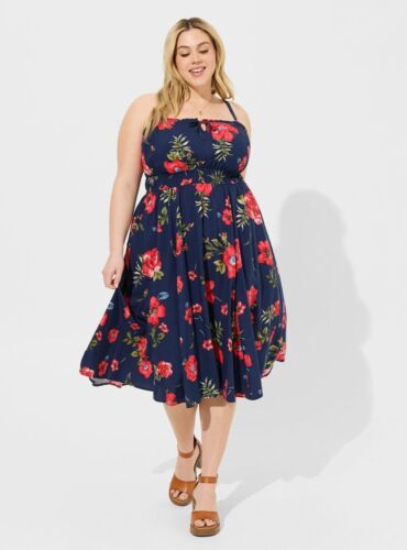 Torrid Hibiscus Dress Challis Blue Red NWT New 3X