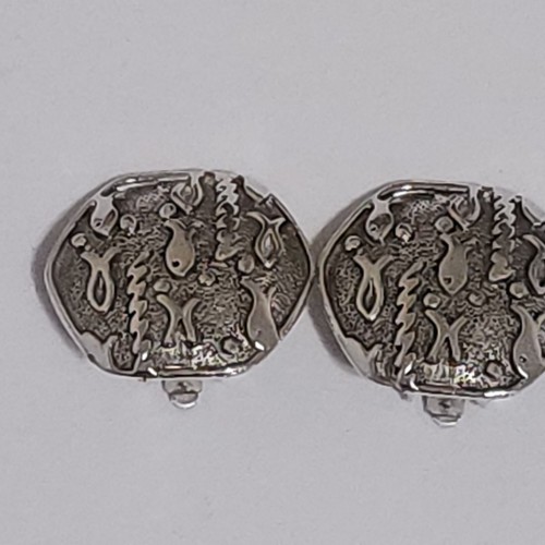 Pendientes Judy Lee Vintage Piedra de Plata Tema Pez Forma Hexágono Buen Estado - Imagen 2 de 9