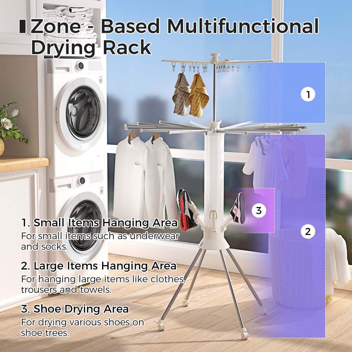 Foldable Extendable Laundry Pole Expandable Clothes Drying Rack