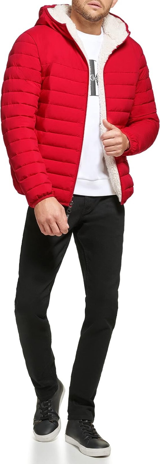 Calvin Klein Men's Hooded Down Jacket Quilted Coat Sherpa Lined image 2