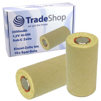 Akku Sub-C Zelle 2500mAh Ni-MH 1,2V Flattop Ohne Lötfahne im Pappmantel im Set