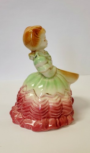 Vtg Lady with Bowl Planter Heart Lips Seniorita Ruffled Dress Green Rose 6" - Picture 10 of 12