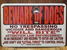 Metal Warning Dogs Sign For FENCE ,Beware Of Dog 8"x12" will bite ,may bite