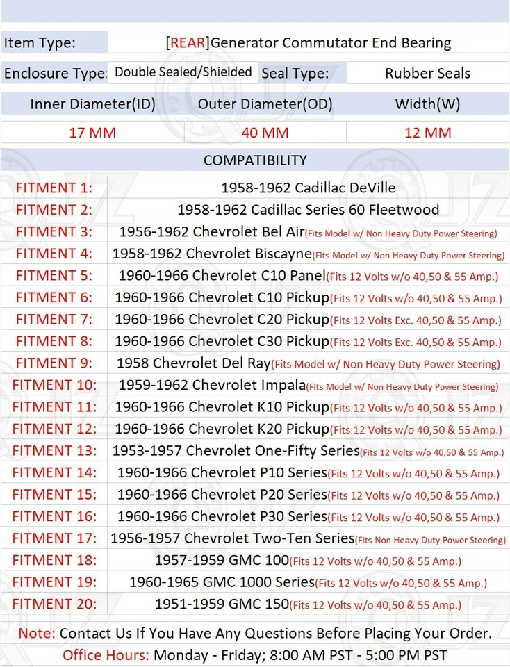 [REAR(Qty.1)] Generator Commutator End Bearing For 1958-1962 Chevrolet Biscayne - Image 2 of 4