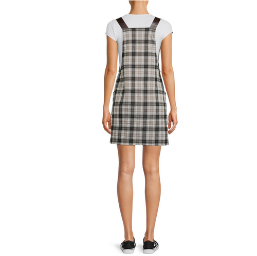 No Boundaries Plaid Jumper, Juniors XL (15-17), Faux Leather Straps, Pockets - Picture 12 of 12