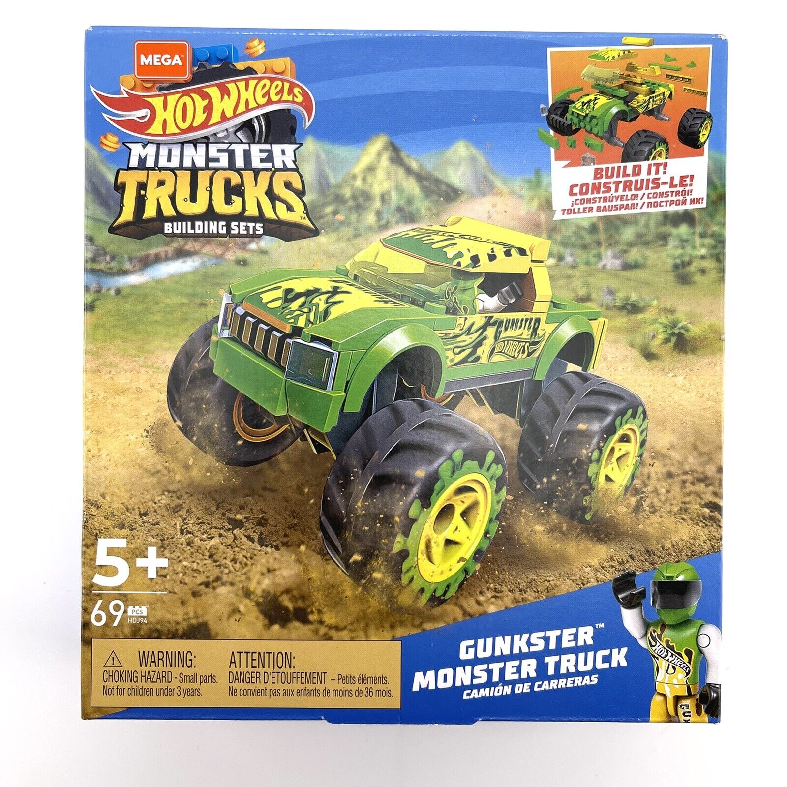 MEGA Hot Wheels Monster Trucks Building Set GUNKSTER MONSTER TRUCK HDJ94 69 Pcs