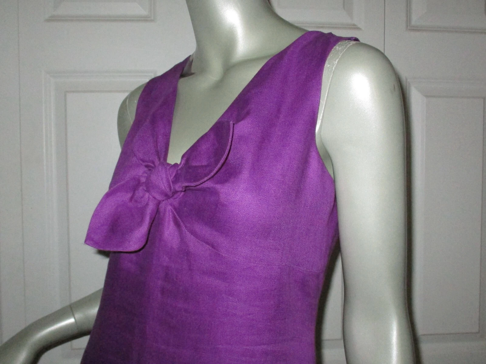 Abito senza maniche in lino viola KATE SPADE con accento fiocco taglia 8