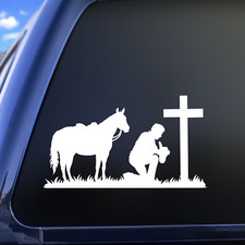 Kneeling Cowboy Cross Decal, Cowboy Horse Decal, Religious Christian Decal