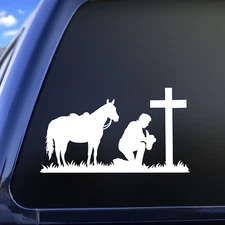 Kneeling Cowboy Cross Decal, Cowboy Horse Decal, Religious Christian Decal