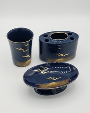Otagiri Seagull Navy 3 Pc Bathroom Set Toothbrush Holder Soap Dish Tumbler