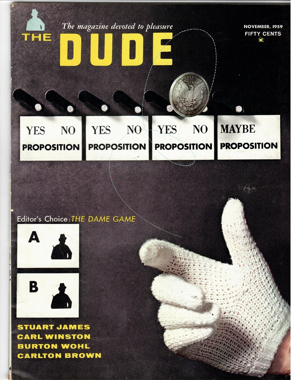 DUDE Men's Magazine Nov. 1959 Janet Stevens, Audrey Williams, Mario Raffi, more