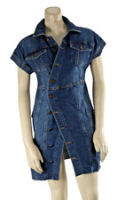 Free People Medium Wash Denim Short Sleeve Button Down Slit Mini Dress Size XS