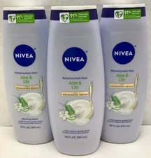 NIVEA Aloe & Lily Body Wash, Refreshing, Nourishing Serum, 20oz, 3 Pack