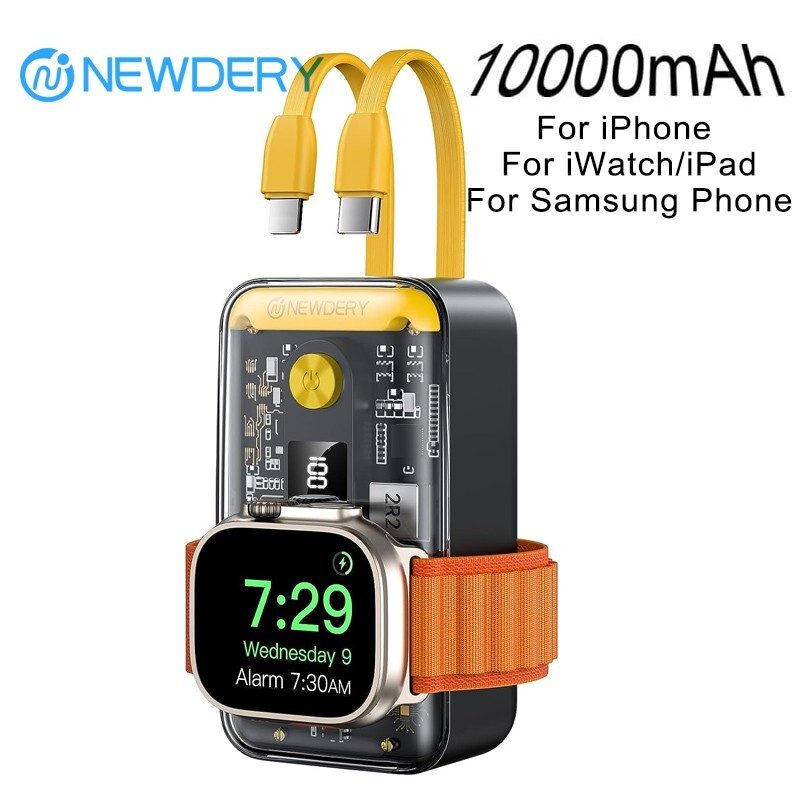 10000mAh Power Bank for Apple Watch,iPhone,Galaxy Battery Pack Built-in Cables-image