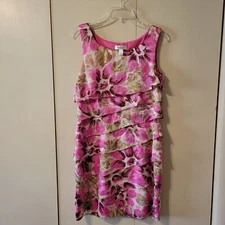 Dressbarn Mini Floral Print Sleeveless 8 Dress Pink Layered Ruffle Lined Summer